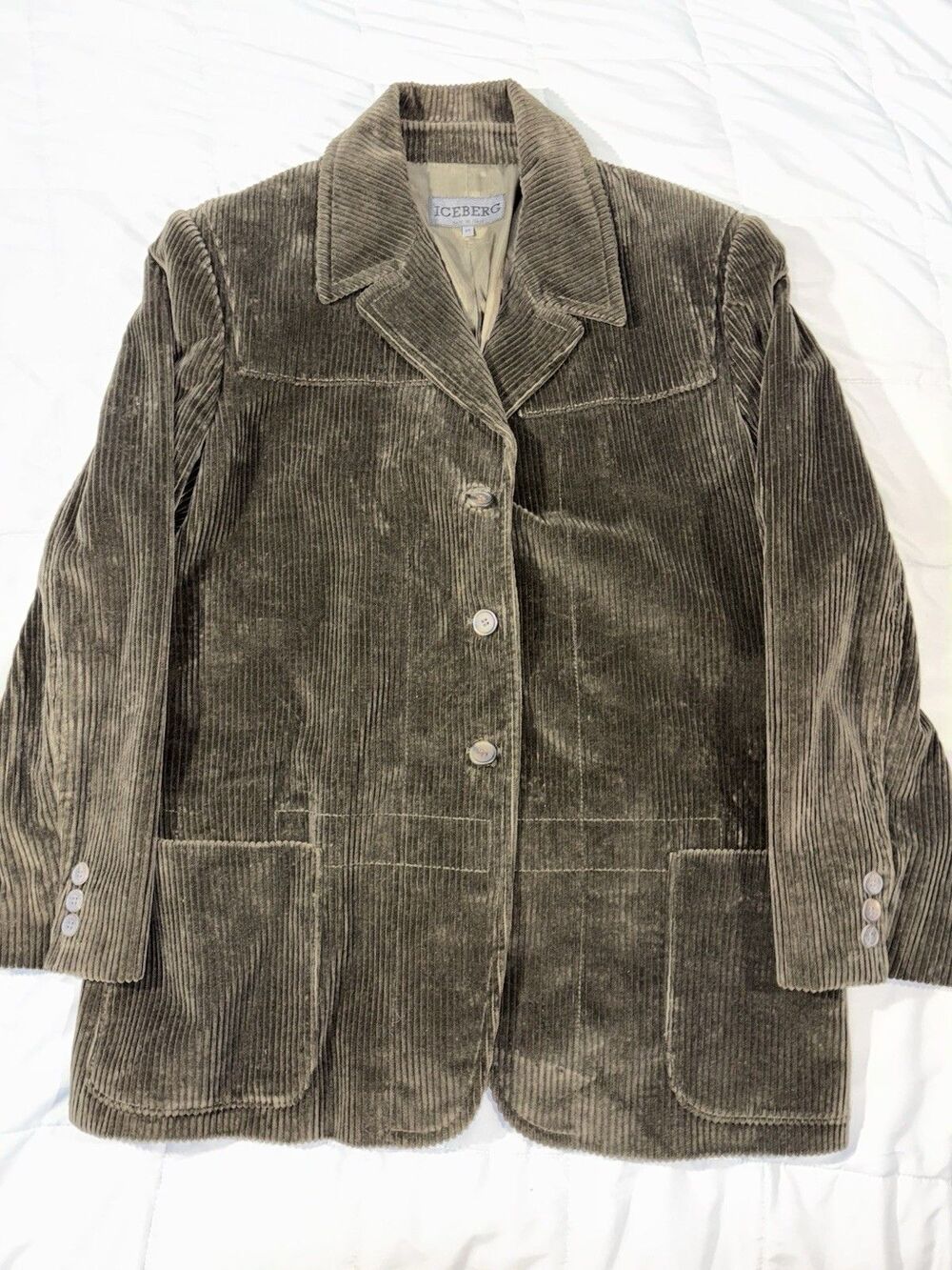 Vintage Iceberg Corduroy Olive Green Jacket 50 IT 40 US Made in Italy100% Cotton